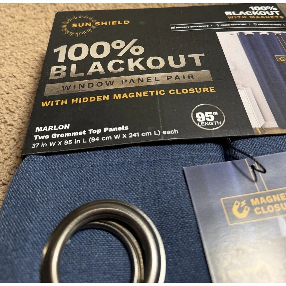 Blackout Window Curtains Pair With Hidden Magnetic Closure Navy